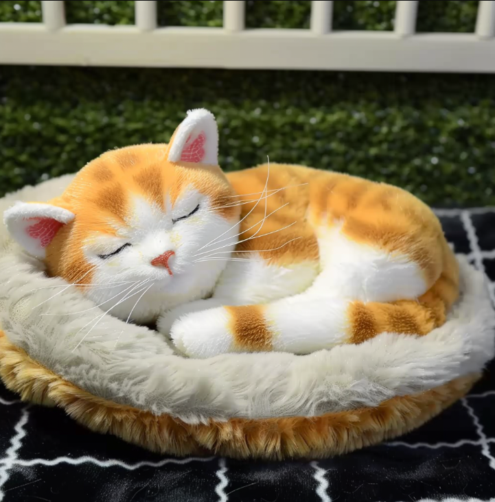 Realistic Breathing Plush Cat - Lifelike Sleeping Stuffed Animal Soother