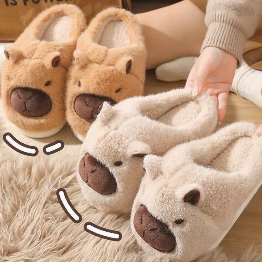 Cute Capybara Plush Slippers - Soft Fuzzy Animal Home Shoes